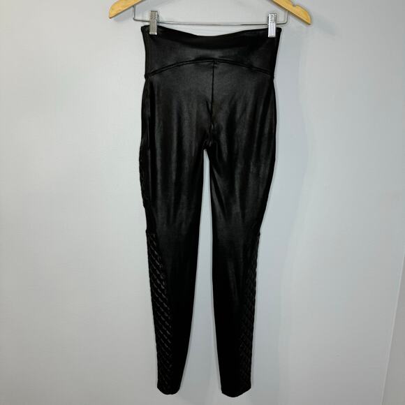 Spanx Quilted Faux Leather Moto Legging Black Stretch Slimming Women's Small - Picture 9 of 11